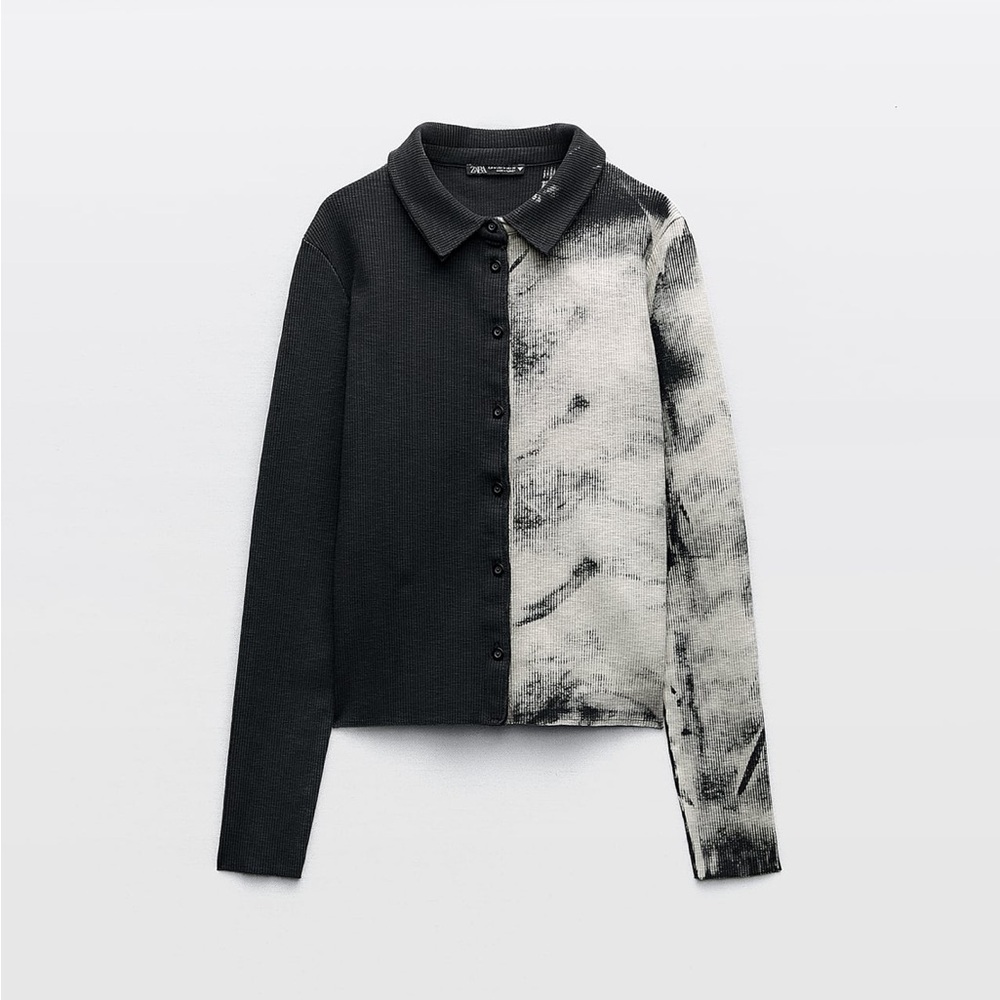 Zara Washed Effect Buttoned Top and Ribbed Pants